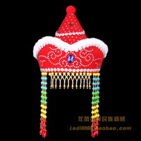 儿童蒙古族帽子（棉帽子）少数民族头饰蒙古袍服饰红色尖顶公主帽