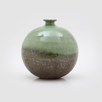 禅意东方客厅工艺品 装饰品摆设 现代时尚花瓶 窑变绿釉球形瓶