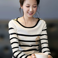 黑白条纹t恤女款 秋季新品2015韩版小衫长袖女修身打底衫显瘦上衣