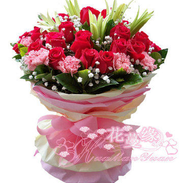 红玫瑰康乃馨百合 母亲节鲜花呼和浩特鲜花实体店 呼市鲜花速递