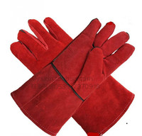 电焊手套批发加长焊工耐磨牛皮红色焊接防热防刺二层加厚牛皮手套