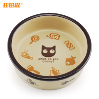田田猫 圆形卡通陶瓷猫碗猫食盆猫餐具猫用品包邮(可微波加热)