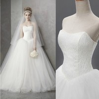 新娘婚纱礼服绑带韩式修身抹胸分齐地婚纱和拖尾婚纱蓬蓬裙显瘦