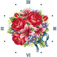 法国DMC绣线十字绣套件手工 钟表钟面图 花卉花草欧式 玫瑰花束1