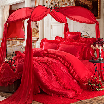 安娜贝妮梦 结婚庆床上用品韩式提花大红色四六八件套多件套包邮