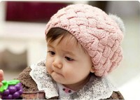 韩版婴儿兔毛球儿童贝雷帽 苹果蛋糕宝宝针织帽 毛线帽子