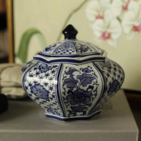 青花陶瓷储物罐手工制坯茶叶罐[摆设手做]咖啡罐花卉瓜棱极美家具