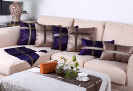 高档绸缎沙发靠垫套 欧式宜家抱枕 紫色办公室腰靠垫床头丝光靠垫
