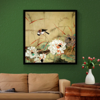 纯手绘中式工笔花鸟油画荷花美画正品客厅玄关卧室装饰画单幅有框
