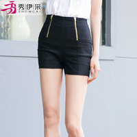 2015夏装新款韩版女装显瘦拉链休闲短裤子修身热裤黑色大码包邮潮