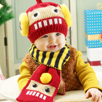 秋冬6-12个月婴儿韩版冬季男童宝宝0-1-2岁儿童帽子围巾套装女童3