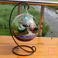 微景观生态瓶 苔藓铁架花瓶 透明悬挂玻璃花瓶 多肉圆球玻璃瓶