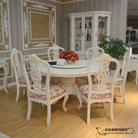 欧式家具 实木餐桌 圆桌 白色田园风格 奢华 白蜡木餐台