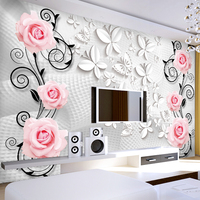 3d立体电视背景墙纸壁纸玫瑰花朵大型壁画无纺布客厅卧室自粘定制