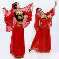 新疆维吾尔族舞蹈表演服演出服装民族舞台装中老年女装肚皮舞服饰
