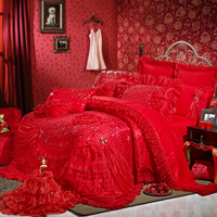 流水星光婚庆大红六件套八件套十件套家纺多件套韩式公主床上用品