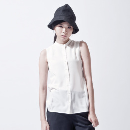 iohll原创设计师品牌女装气质立领白色衬衫女无袖雪纺衫夏装上新