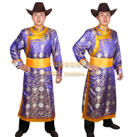 男士蒙古袍 少数民族服饰 成人蒙古族婚礼服装 舞蹈演出服深蓝色