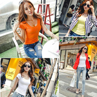 2015夏装新款韩版圆领短袖女T恤修身性感女上衣纯色半袖打底衫