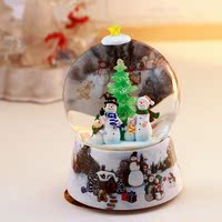 台湾WSA正品可爱四雪人平背彩光水晶球音乐盒带灯八音盒 生日礼物