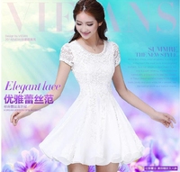 2015夏装新款韩版短伴娘礼服 姐妹裙白色蕾丝连衣裙公主裙蓬蓬裙
