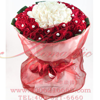 HK131掌上明珠!99枝红白玫瑰白珍珠欧式花束|爱情|出口基地鲜花
