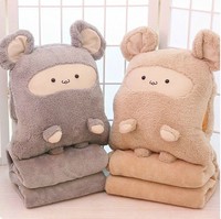 卡卡鼠三用抱枕毯子三合一大号空调毯暖手抱枕被子方熊暖手捂靠枕