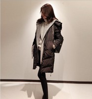 代购正品2015冬装韩版加厚连帽羽绒服配套毛衣中长款外套两件套