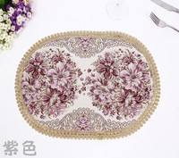 家居 欧式西餐垫 奢华桌垫 杯垫 盘碗隔热垫 绣花布艺 紫色