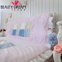 beautydream家纺蓝色格子拼布床头套 绗绣夹棉防尘床头罩支持定做