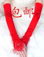 韩式新娘婚纱手套长款 过肘结婚蕾丝露指手套 冬季演出长手套包邮