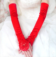2015秋冬季新款新娘结婚婚纱手套长款露指 韩版时尚过肘蕾丝手套