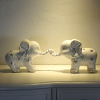 欧式可爱陶瓷夫妻象摆件 镶钻大象家居装饰摆设结婚礼物 工艺品