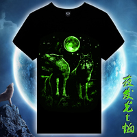 金属帝国男士发光短袖T恤夜光打底衫荧光半袖个性印花动物图案狼