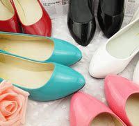 新款甜美糖果色漆皮船鞋小尖头工作鞋婚鞋平底鞋女鞋单鞋特价