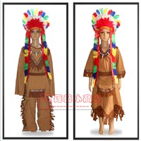 圣诞感恩节儿童服装 化妆舞会男女孩土著人cosplay印第安服饰扮演