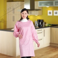 蜜蜜花正品韩版时尚 经典格子防污有袖围裙 厨房家居袖套围裙罩衣
