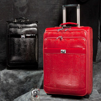 正品女士结婚皮箱红色款 旅行箱鳄鱼纹行李箱 密码箱子 拉杆箱包