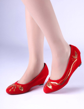 中式结婚礼服敬酒服搭配婚鞋 新娘绣花鞋 旗袍女鞋红色古装喜服鞋