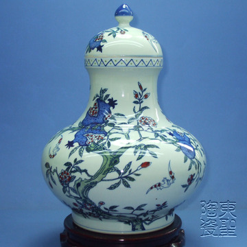 青花釉里红葫芦盖罐 多子多福 仿古瓷 青花瓷 陶瓷花瓶 博古装饰