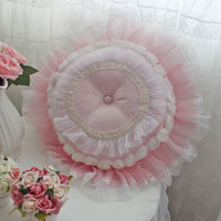 beautydream 韩版粉色梦幻蕾丝婚纱 玫瑰花朵圆形抱枕/靠垫 含芯