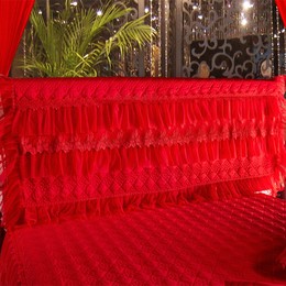 大红婚庆床头套新婚床上用品婚庆床品蕾丝大红色床头罩床头套包邮