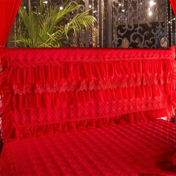 大红婚庆床头套新婚床上用品婚庆床品蕾丝大红色床头罩床头套包邮