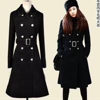 2014新款冬装韩版军装风加厚保暖修身羊毛呢子大衣长款裙摆外套