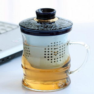 一园陶瓷玻璃茶具套装 办公室泡茶杯子 陶瓷带盖过滤杯手工耐热杯