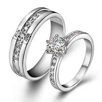 925银戒指 情侣对戒 结婚对戒 韩版时尚 戒指可刻字 仿真钻戒