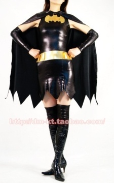 万圣节服装新款动漫表演服装cosplay黑色涂胶女蝙蝠侠全包紧身衣