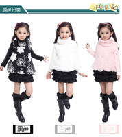2015春秋童装女童装女大童春季韩版打底衫纯棉长袖蕾丝绣花两件套