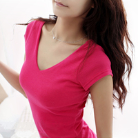 2015新款夏装韩版短袖T恤女休闲大码打底衫V领内搭中长款上衣半袖