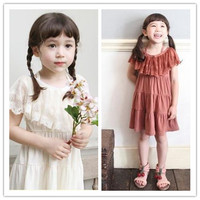 韩版童装女童装蕾丝荷叶领纯棉连衣裙 实拍